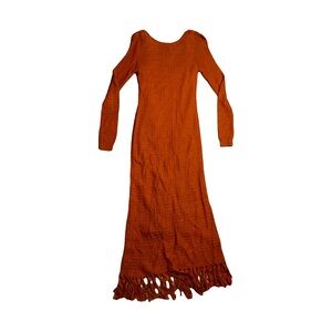 Pamela Love MEDIUM knit maci dress fringe bottom drop scoop back lined rtr guc